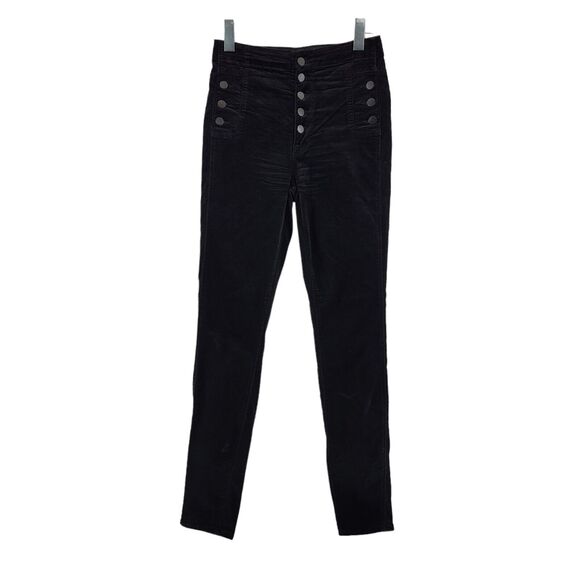 J Brand Natasha Sky High Skinny Pants Size 26 Black Velvet Exposed Button Fly - Picture 2 of 12